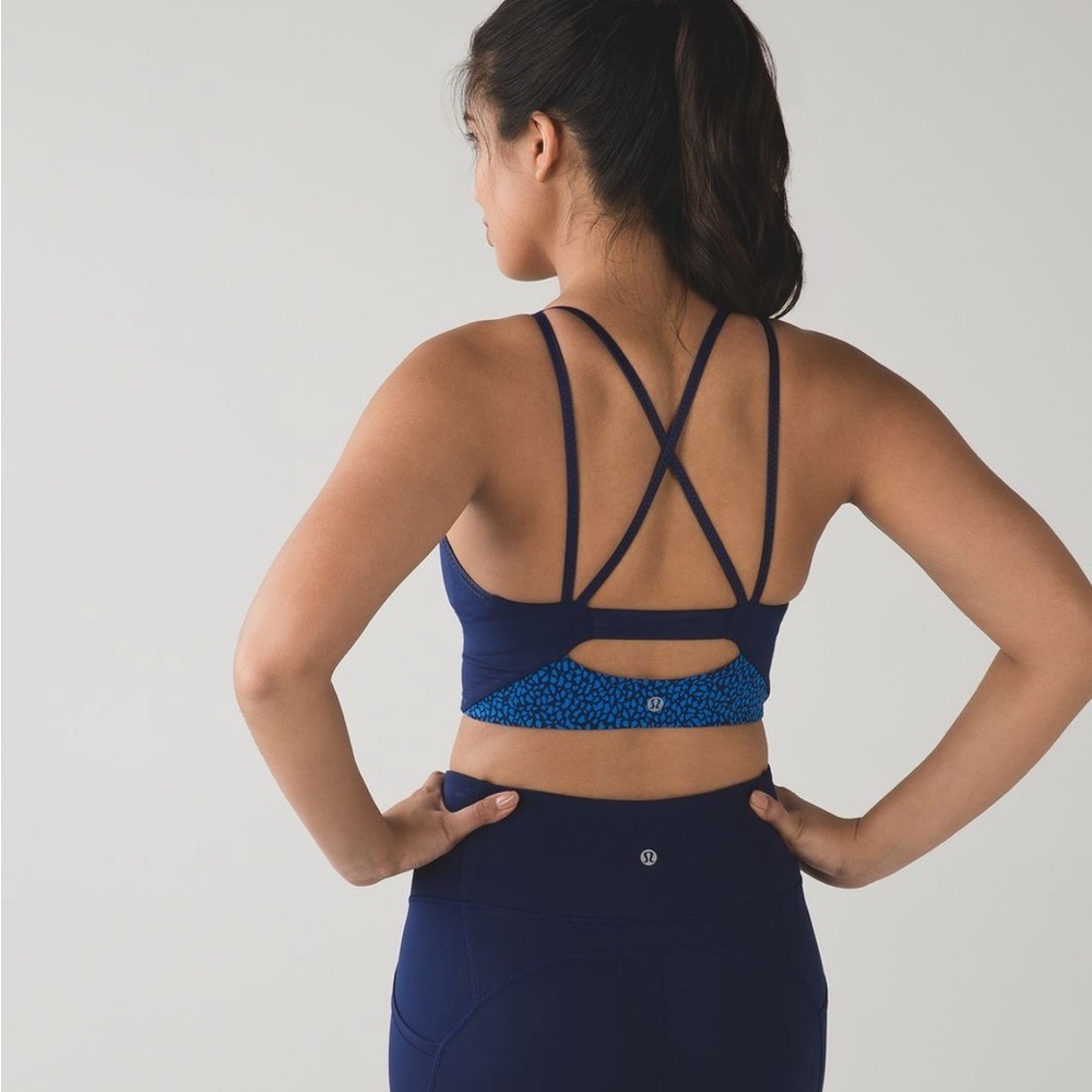 Lululemon Clip-In Long Line Sports Bra Miss Mosaic Lakeside Blue Size 6